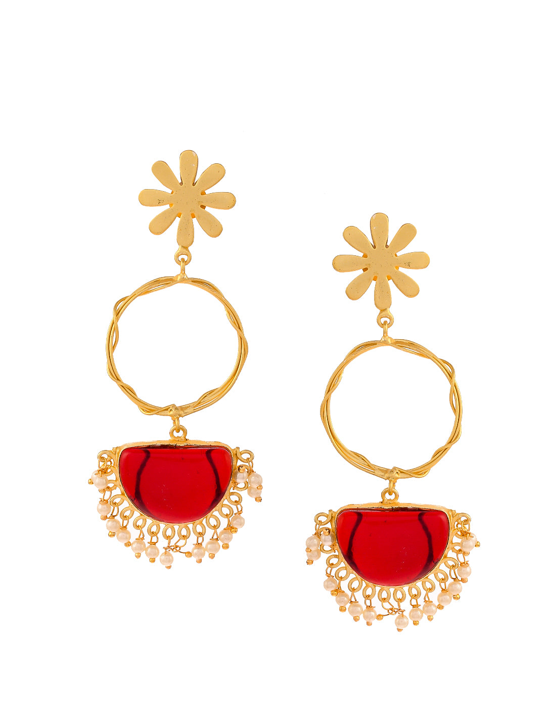 Gold Plated Floral Handcrafted Long Dangle Earrings