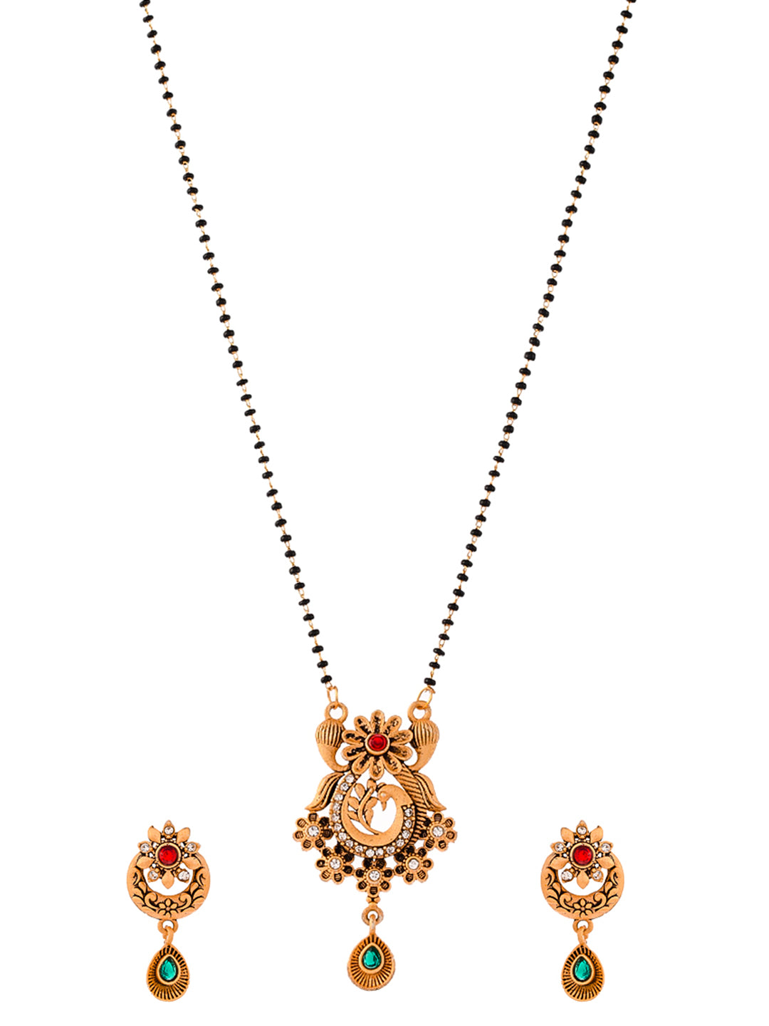 Gold Plated Oxidised Temple Mangalsutra With Earrings