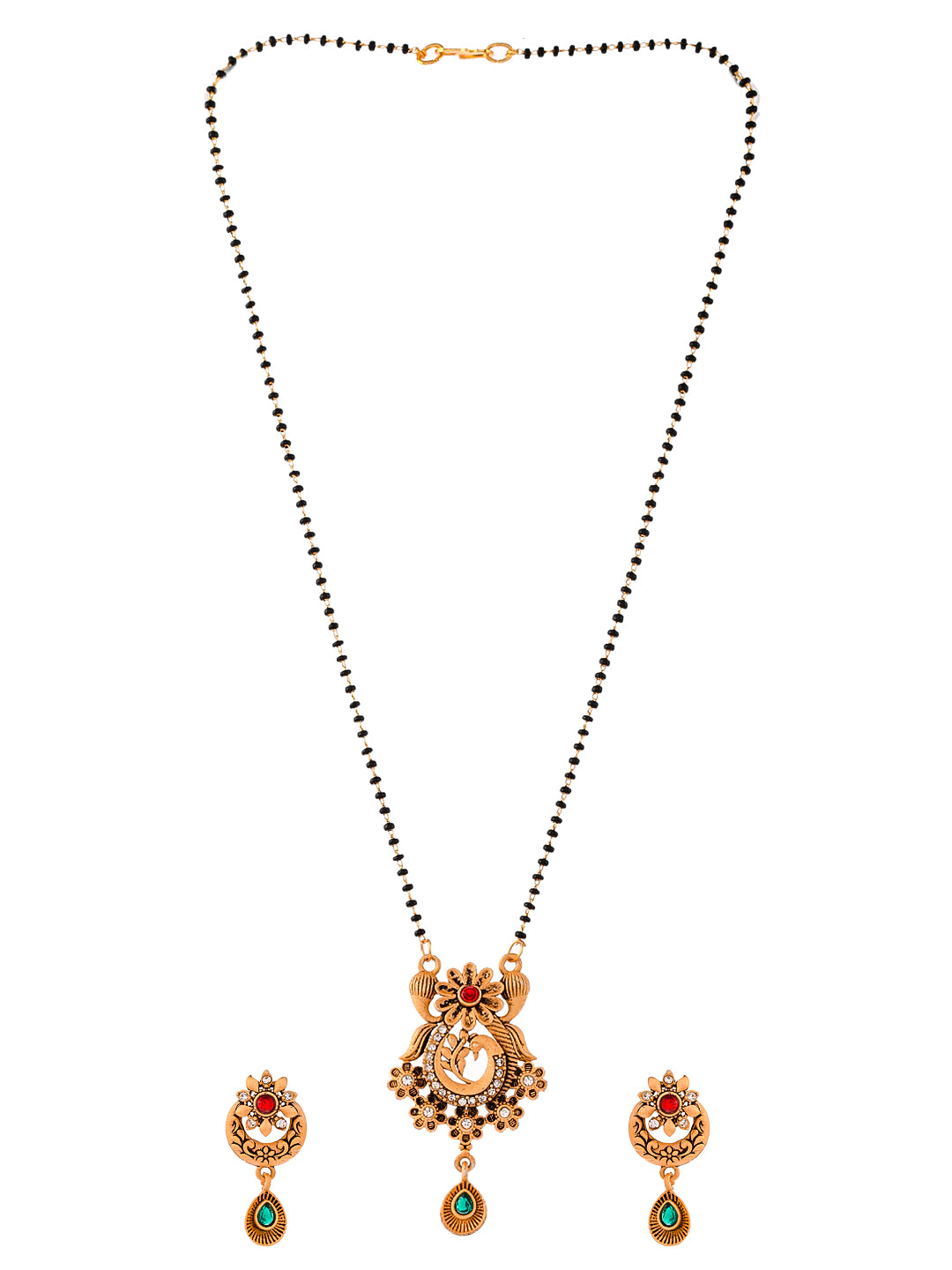 Gold Plated Oxidised Temple Mangalsutra With Earrings