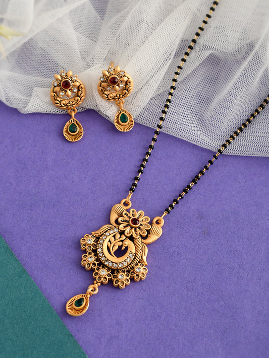 Gold Plated Oxidised Temple Mangalsutra With Earrings for Women Online