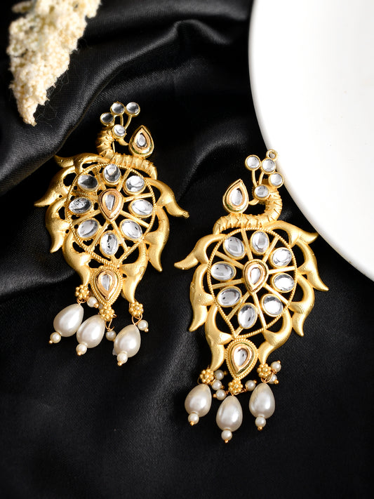 Gold Plated Peacock Kundan Enamalled Drop Earrings for Women Online