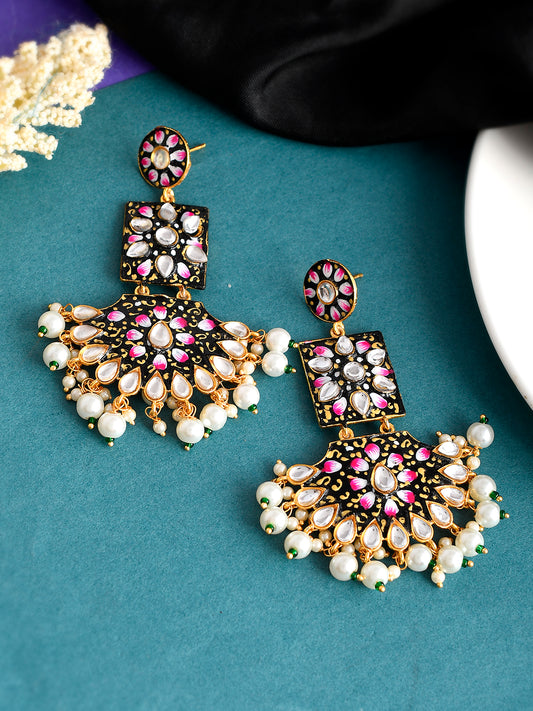 Gold Plated Handpainted Ethnic Kundan Dangle Earrings for Women Online