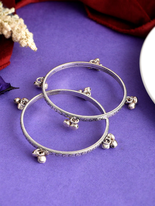 Set of 2 Silver Plated Oxidised Ghungroo Bangles for Women Online