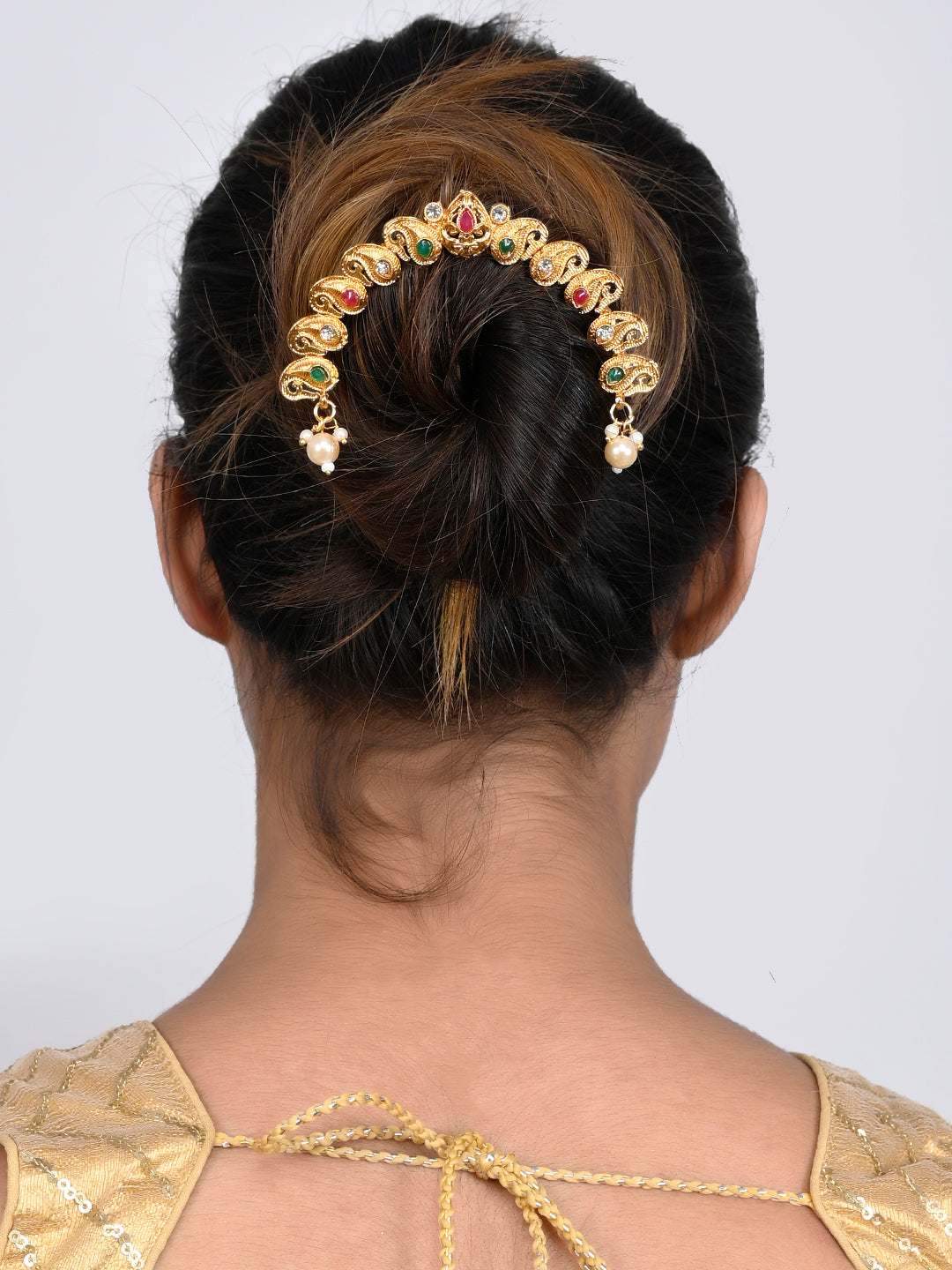 Gold Plated Ethnic Wedding Hair Bun Pin