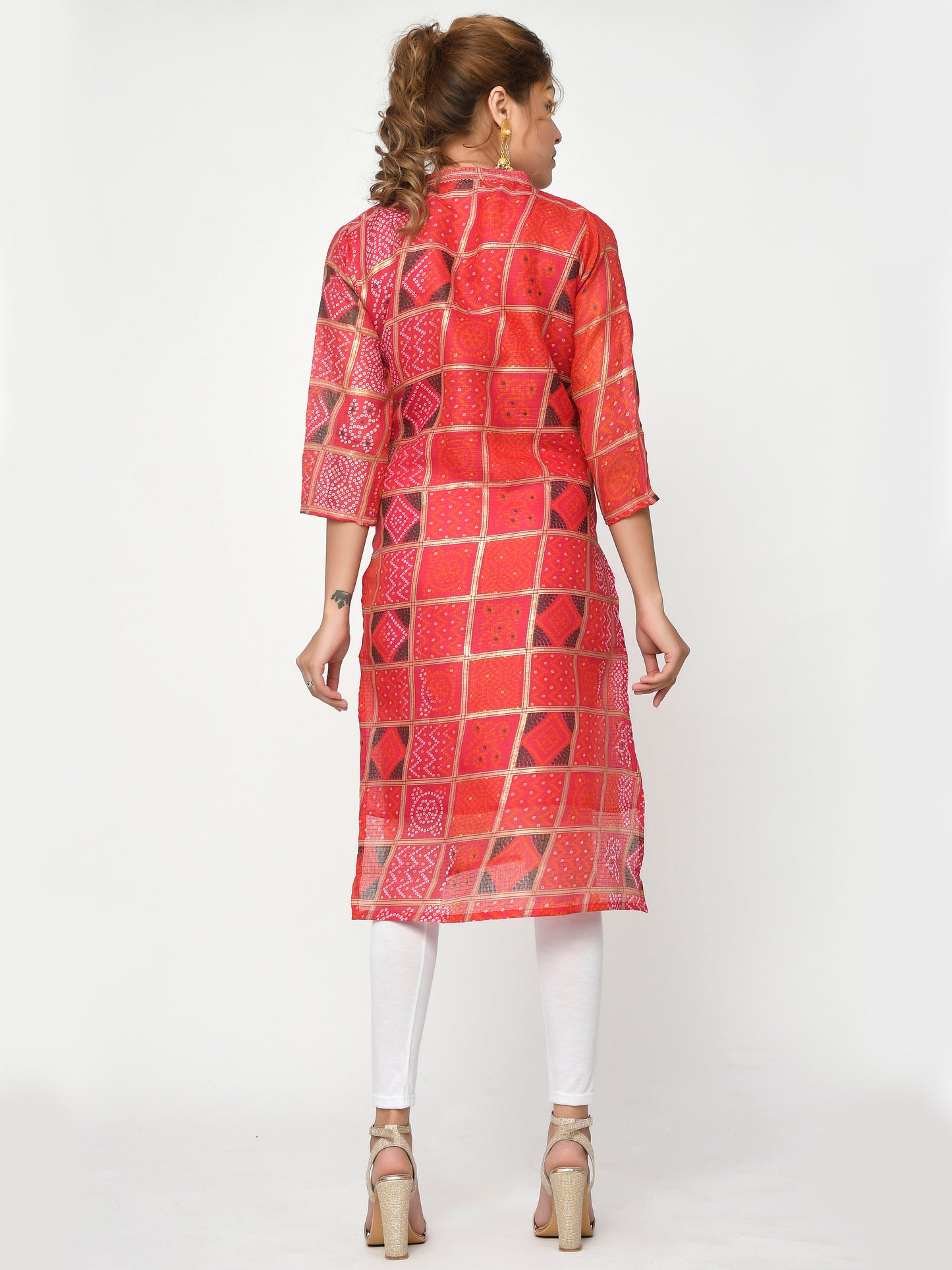 Women Peach Pink Floral Straight Amoli Kurta