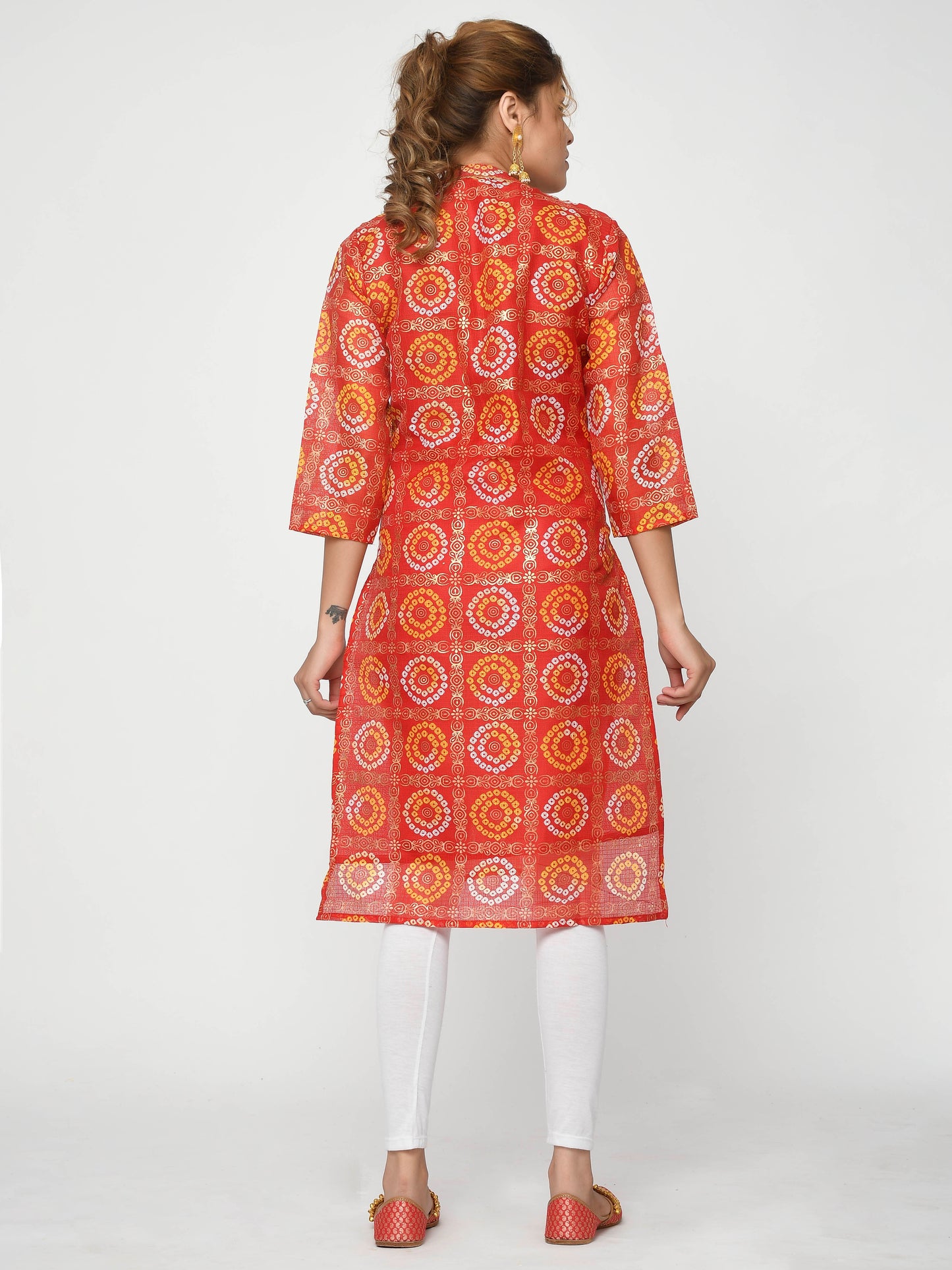 Women Orange Gold Leheriya Straight Amani Kurta