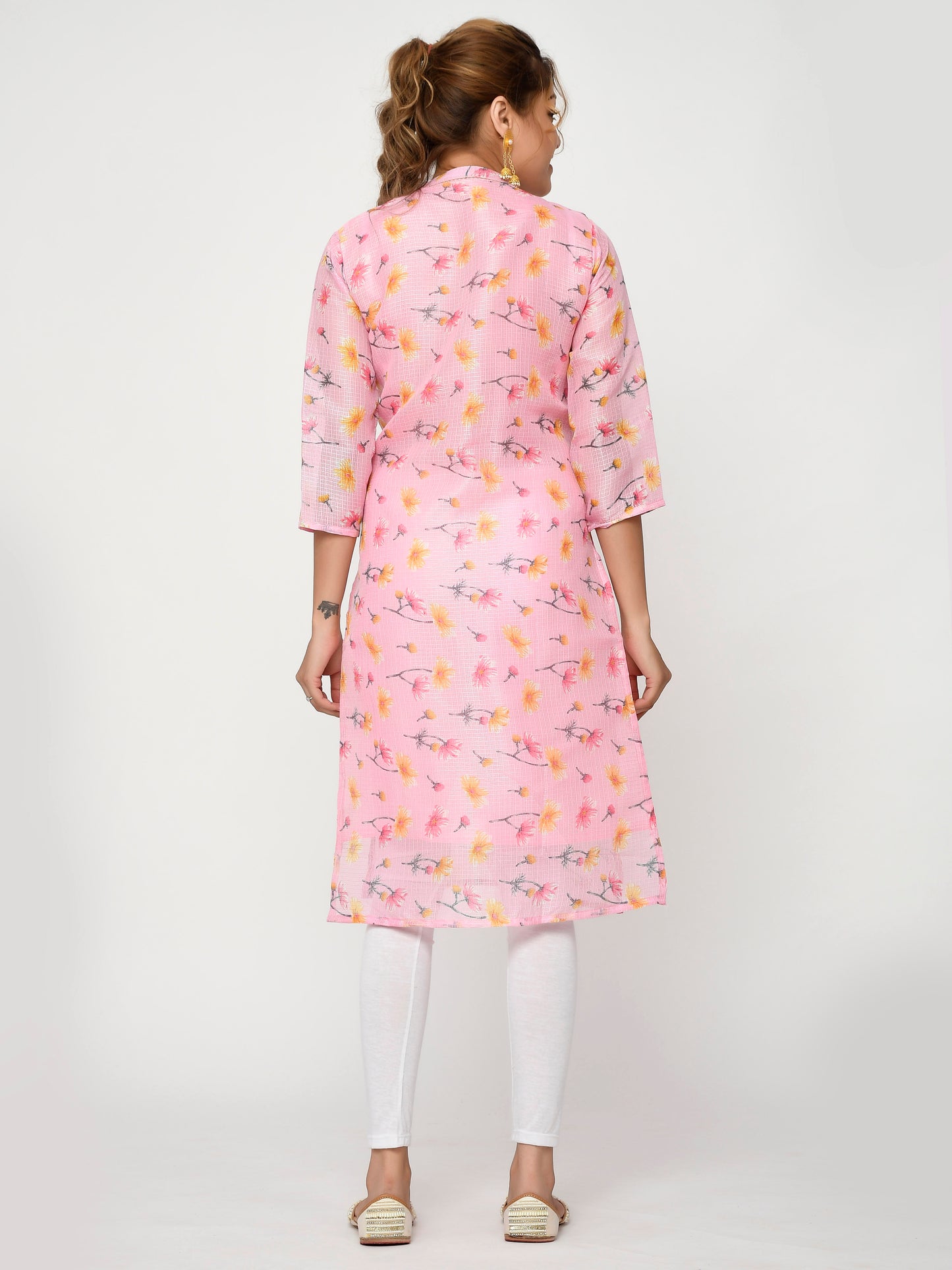 Women Peach Pink Floral Straight Adiya Kurta