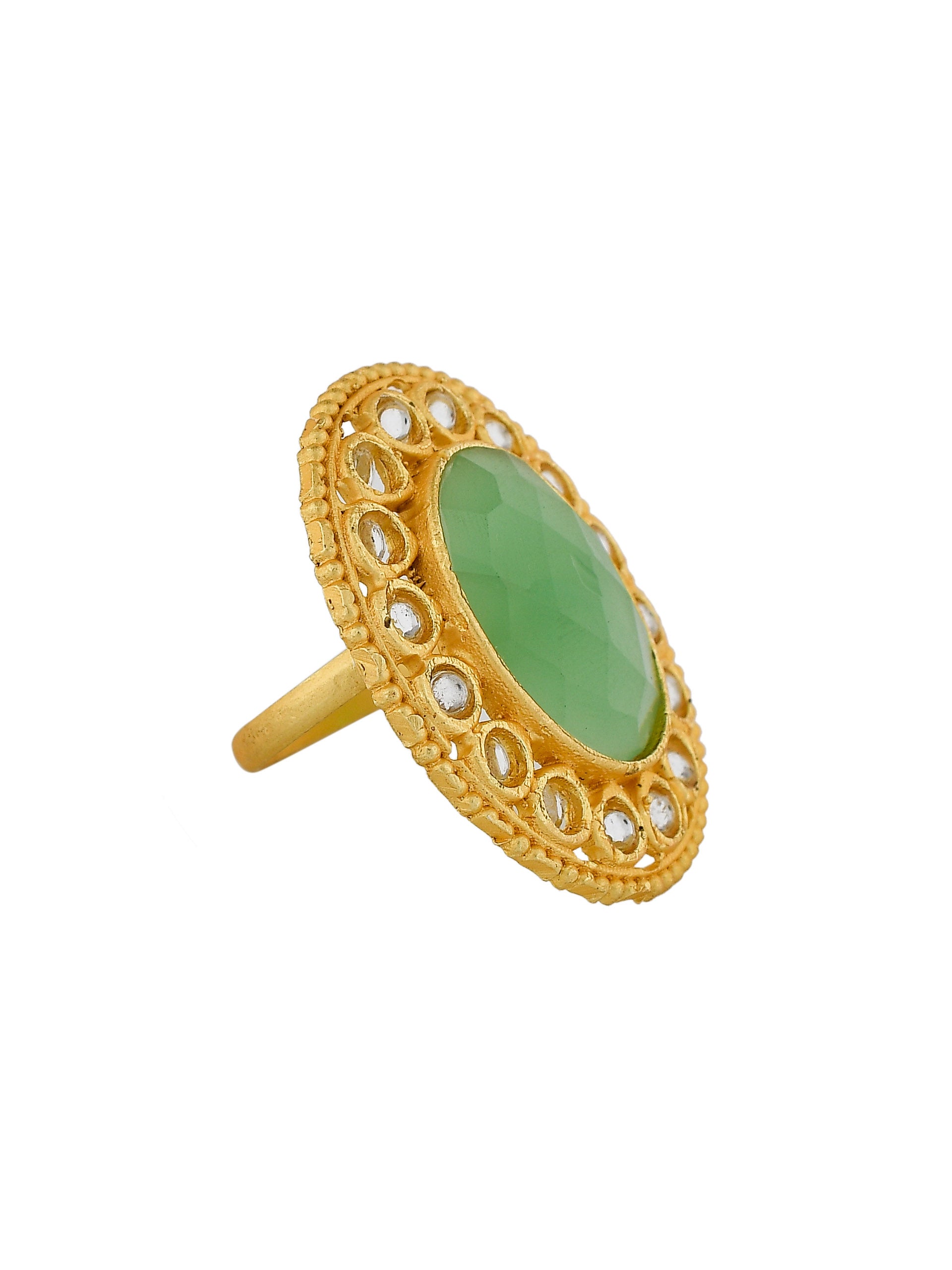 Gold Plated Green Kundan Adjustable Finger Ring