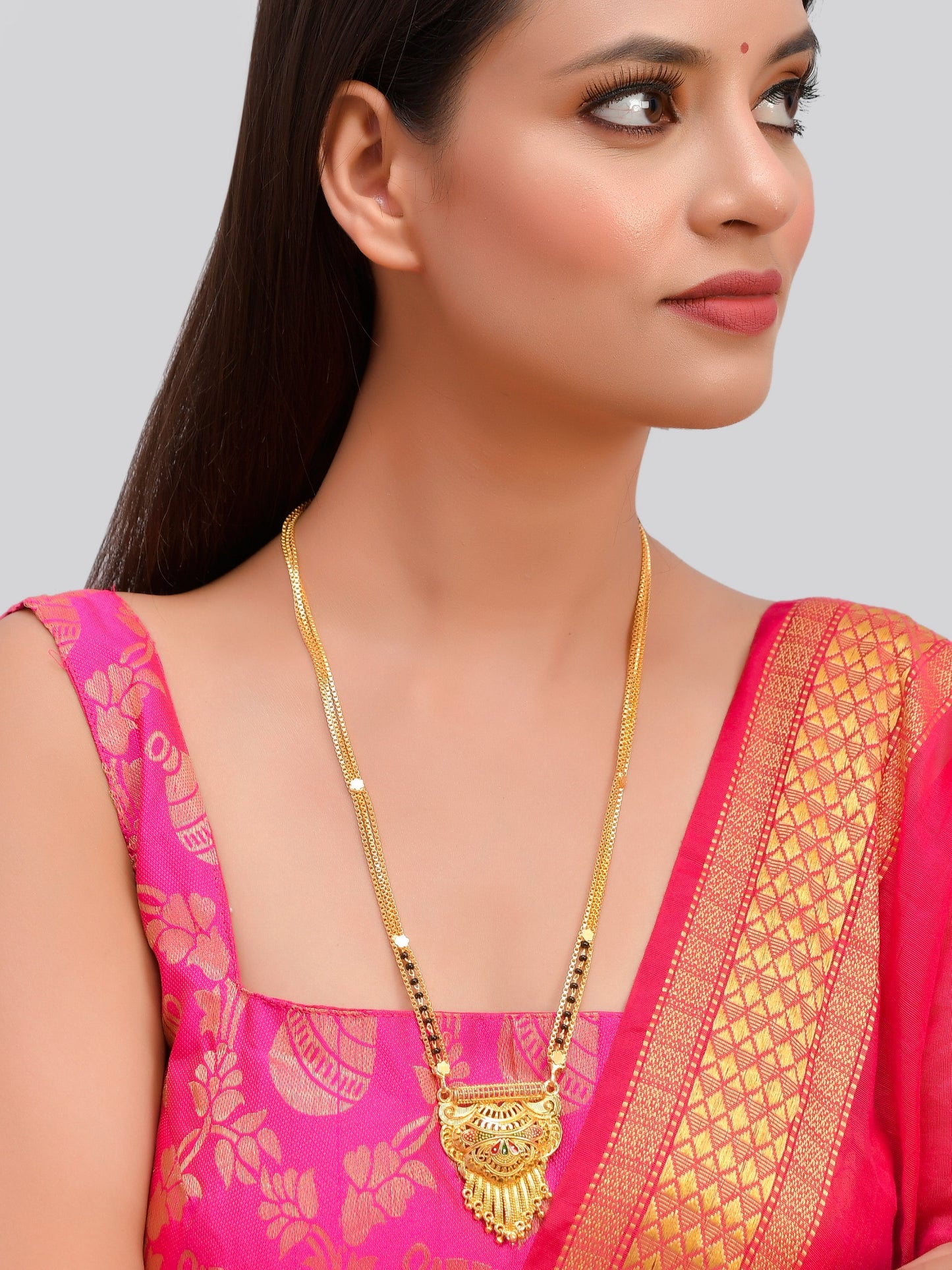 Gold Plated Black Beads Mangalsutra Chain Necklace
