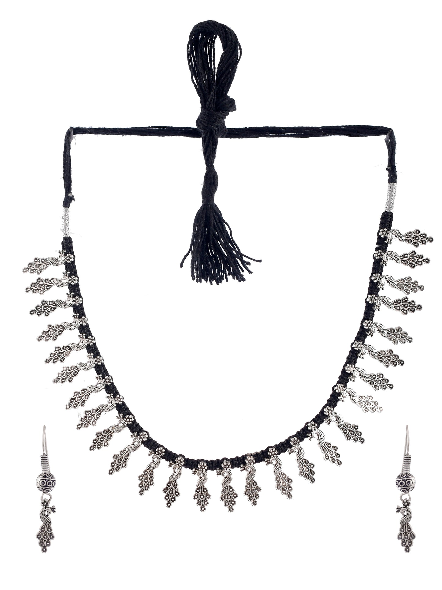 Oxidised Peacock Thread Necklace