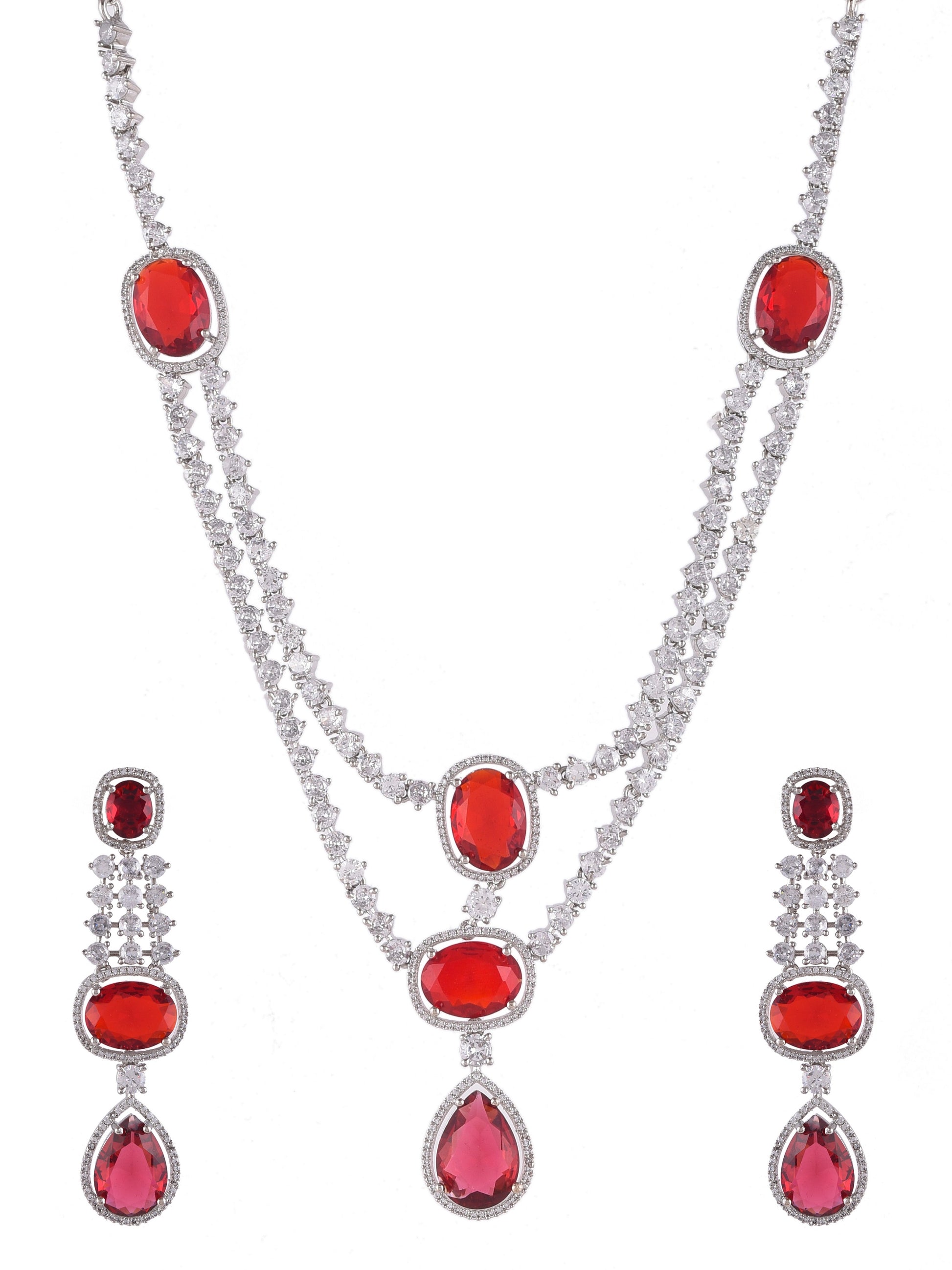 Long faux ruby diamond bridal jewellery set