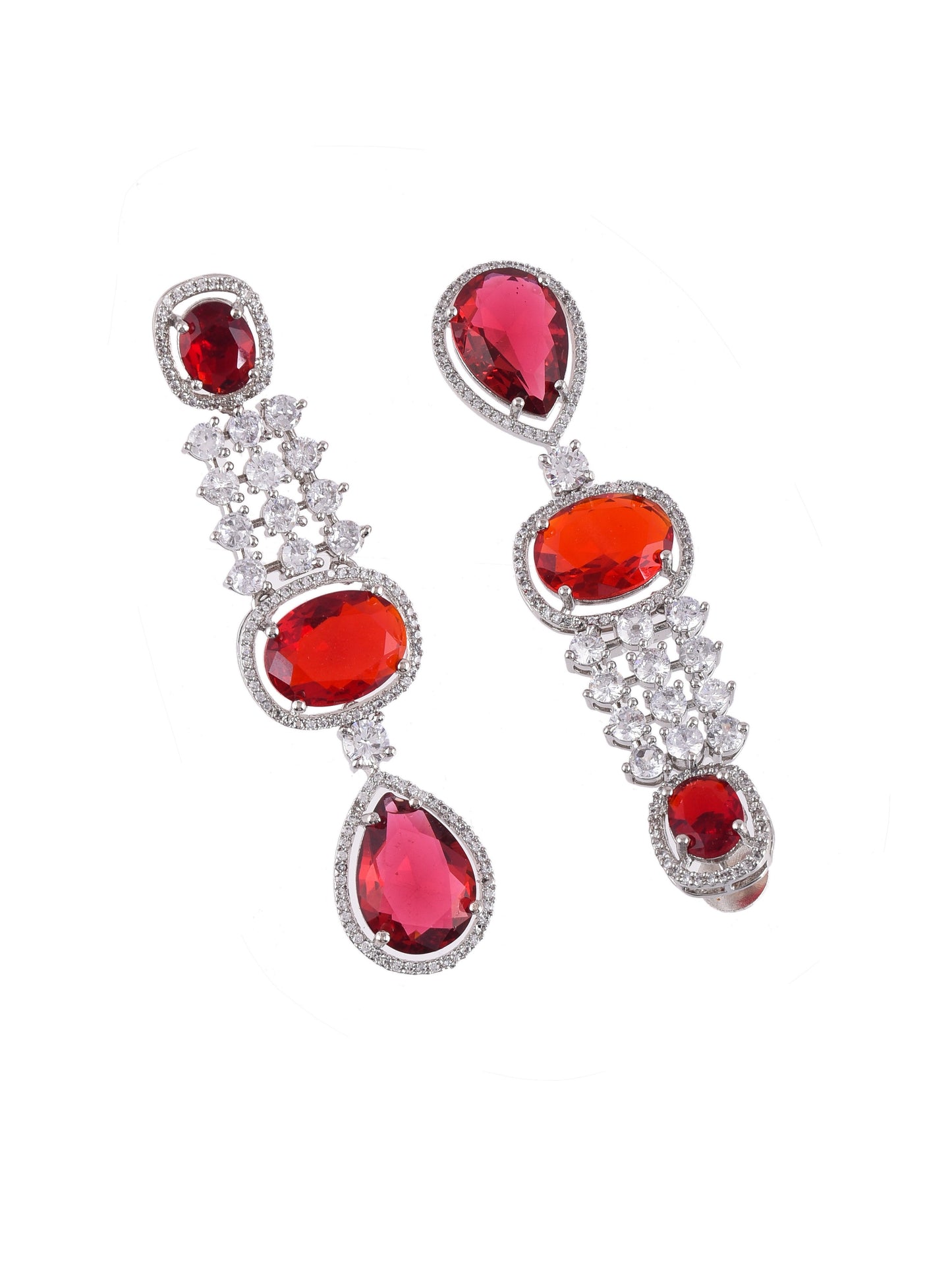Silver Plated American Diamond Long faux ruby diamond jewellery set