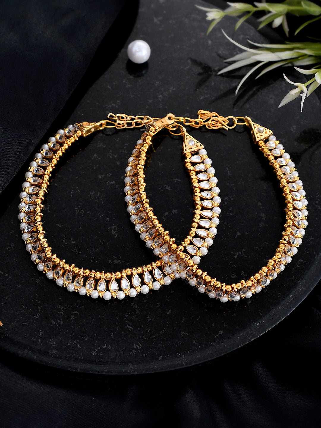 Gold Plated Traditional Kundan Payal For Women Anklet Set