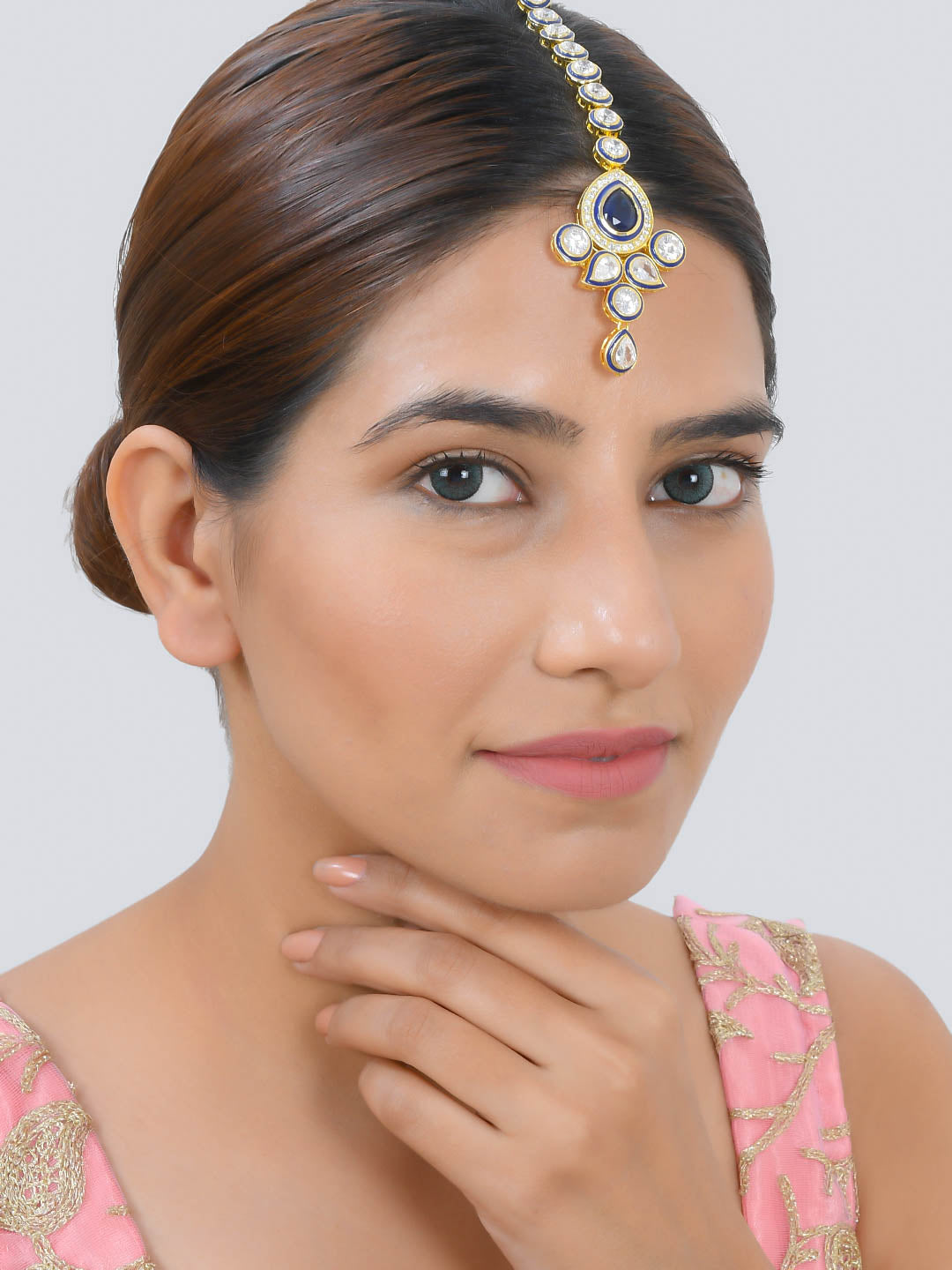 Gold Plated Green Kundan Antique Maang Tikka