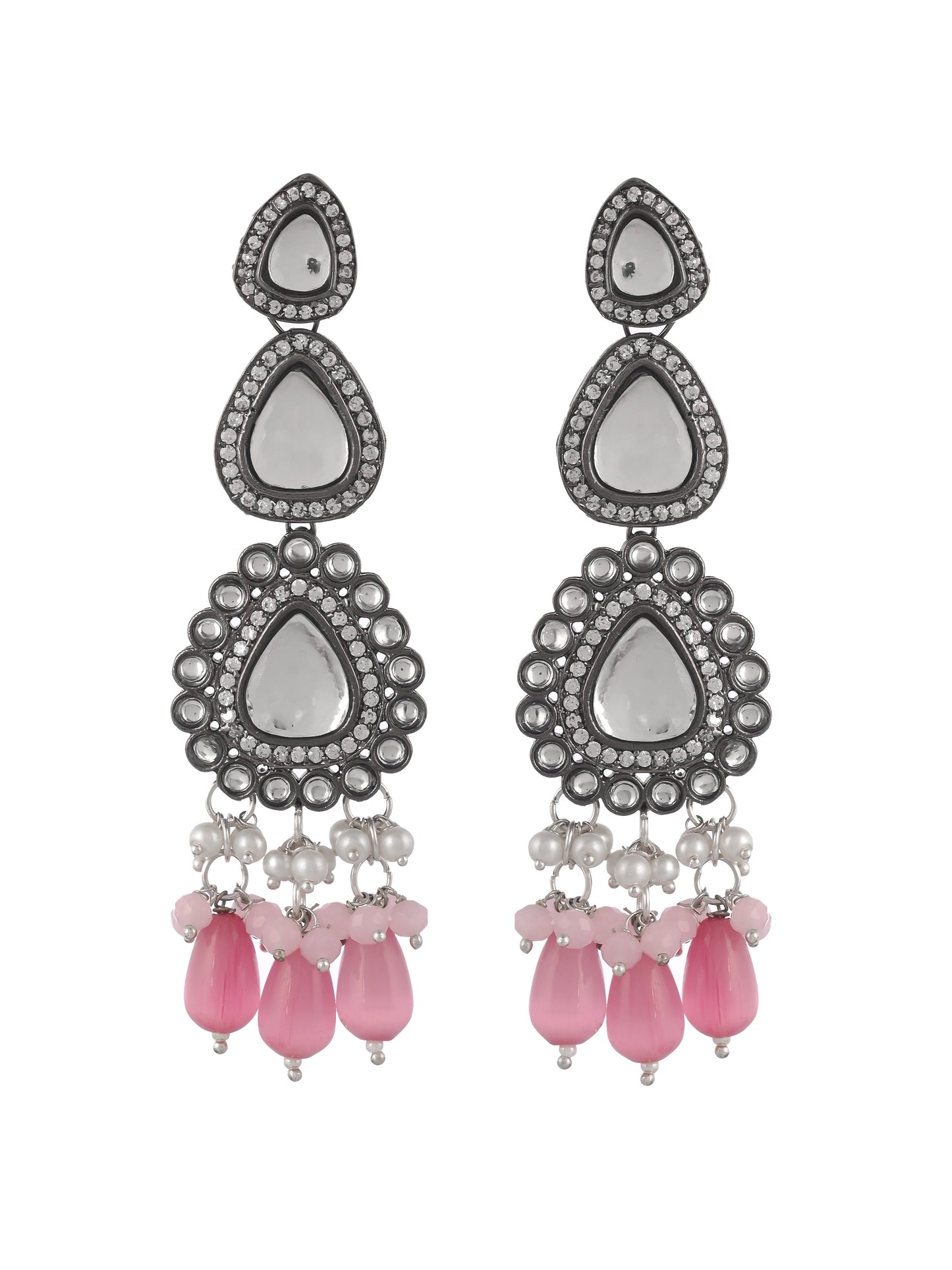 Silver Plated Pink Artificial Stone Studded Jewellery Set