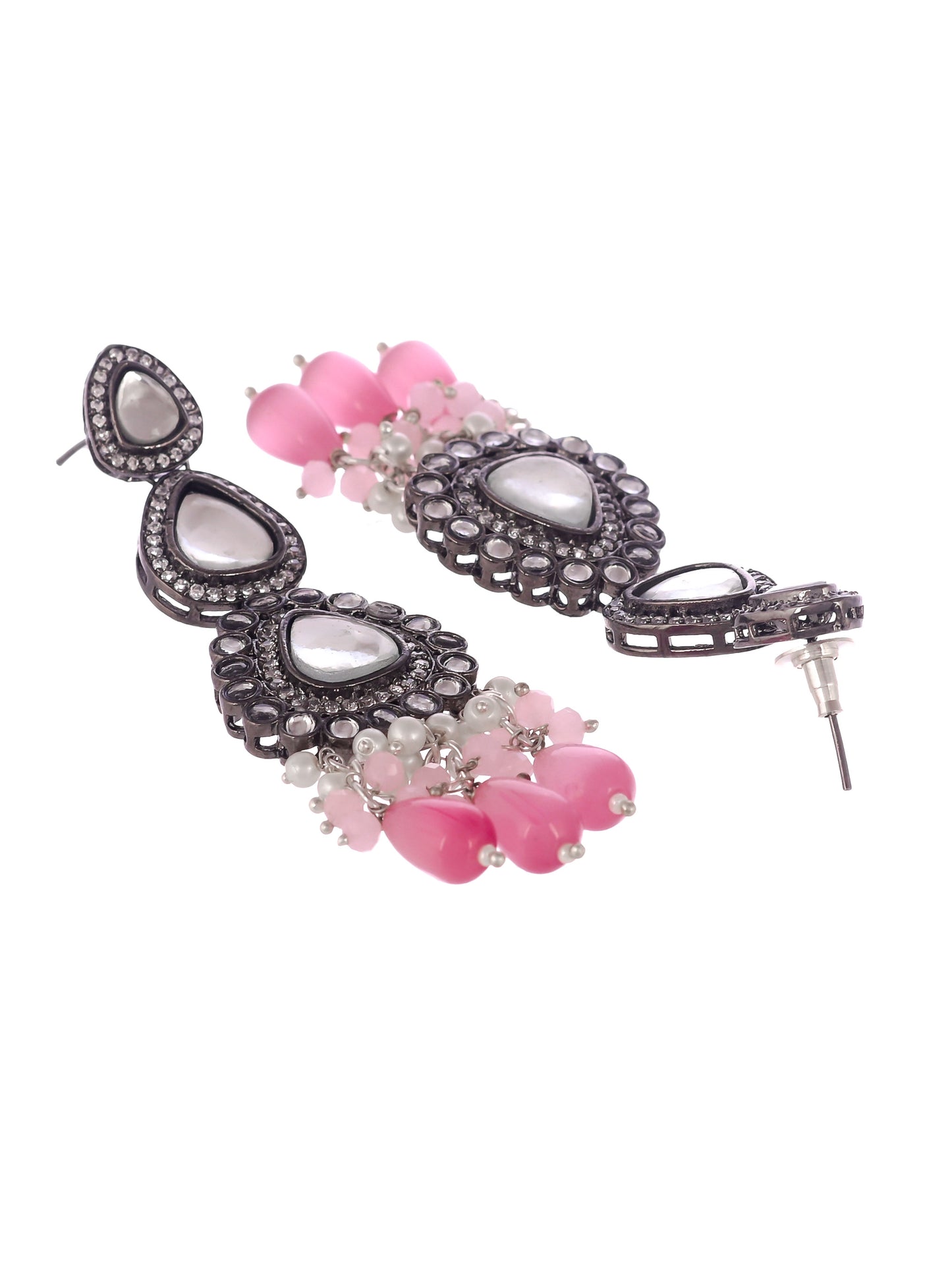 Silver Plated Pink & Artificial Stone Studded Kundan Jewellery Set