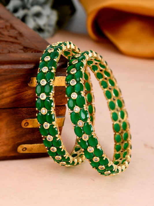 Set of 2 Gold Plated Green Ad Stone Studded Handcrafted Bangles for Women Online