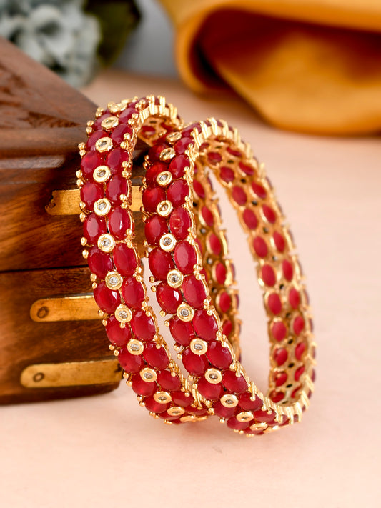 Set of 2 Gold Plated Red Stone Handcrafted Bangles for Women Online