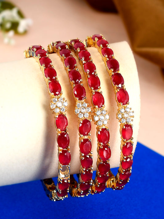 Set of 4 Gold Plated Red Stone Studded Handcrafted Bangles for Women Online