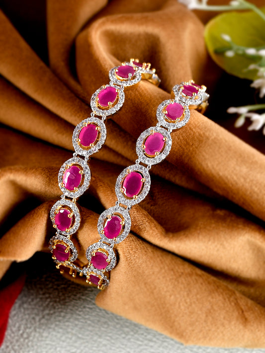 Set of 2 Gold Plated Pink Ad Stone Studded Handcrafted Bangles for Women Online