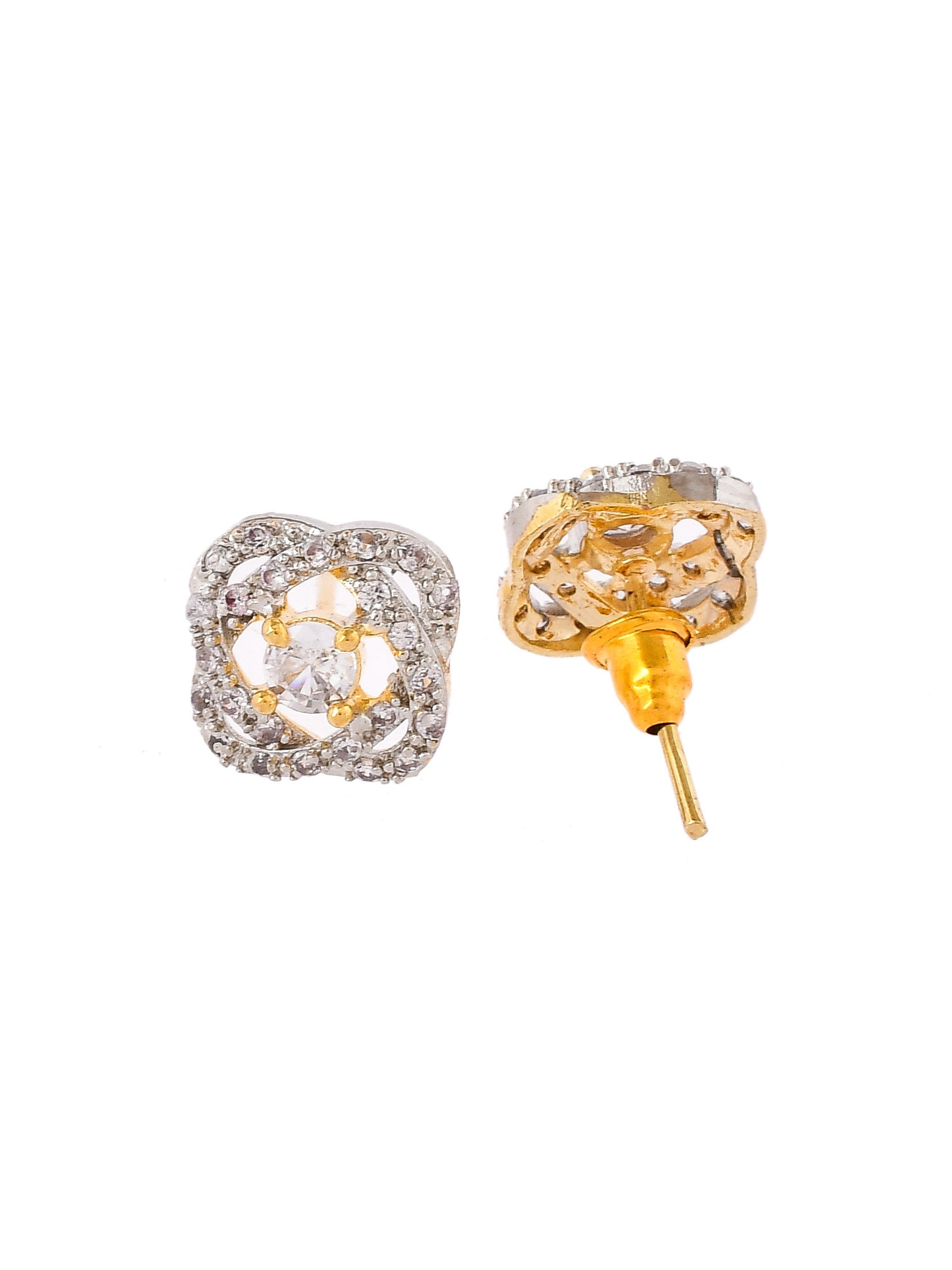 Gold Plated Contemporary AD Studded Designer Studs Earrings