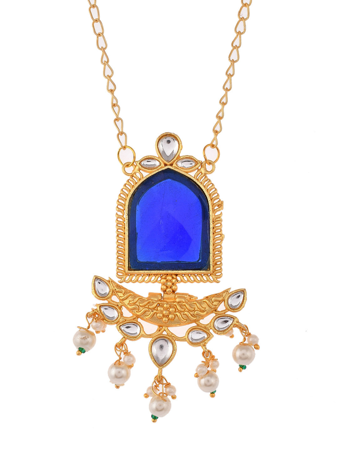 Blue Stone Kundan Big Pendant Chain Necklace