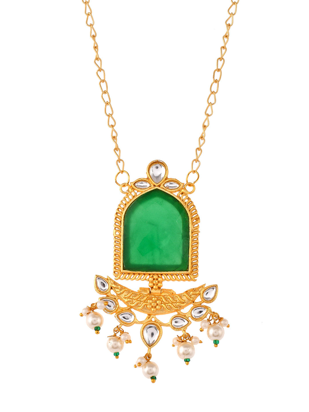 Green Stone Kundan Big Pendant Chain Necklace