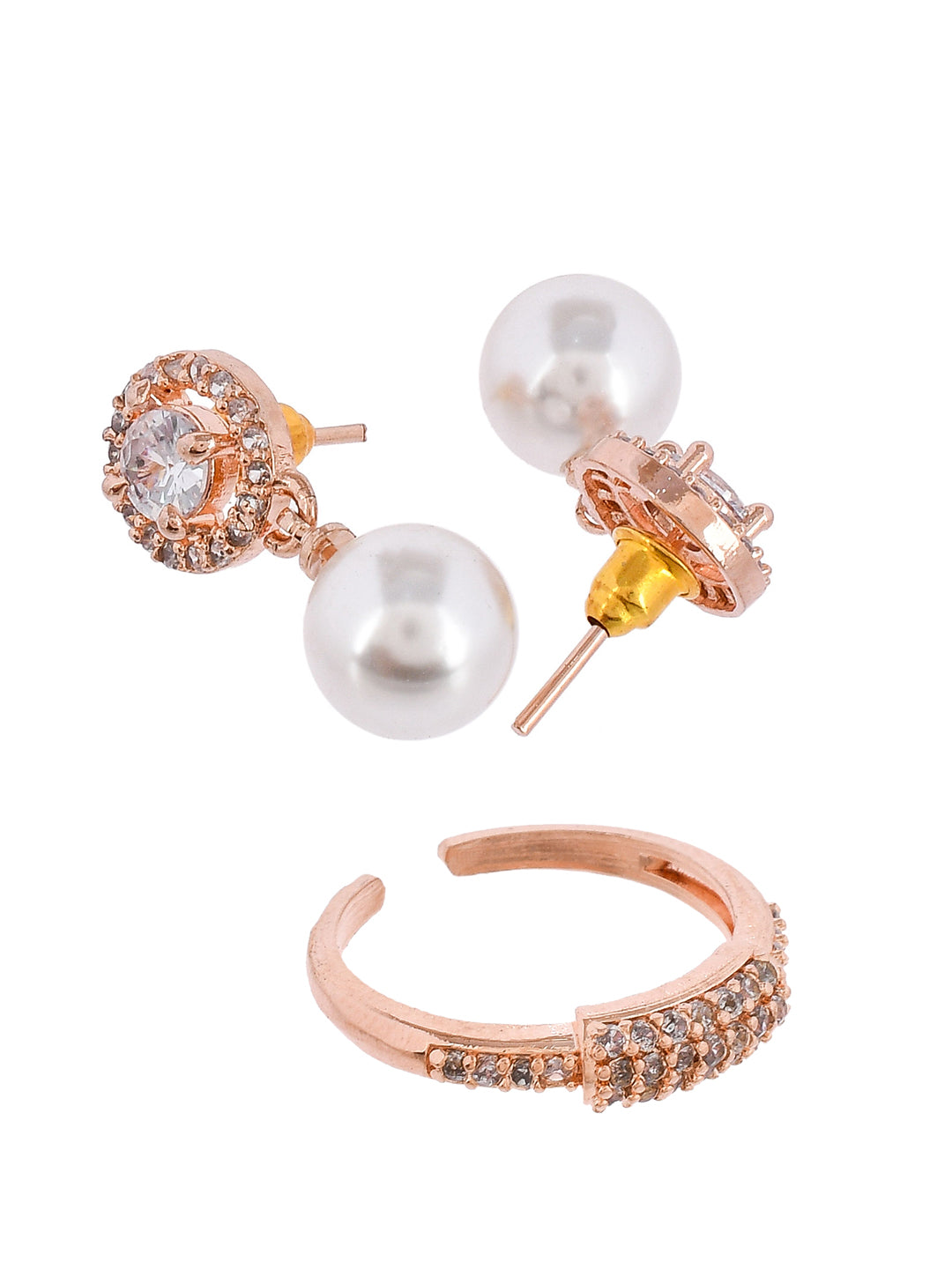 Rose Gold American Diamond Finger Ring with Earrings