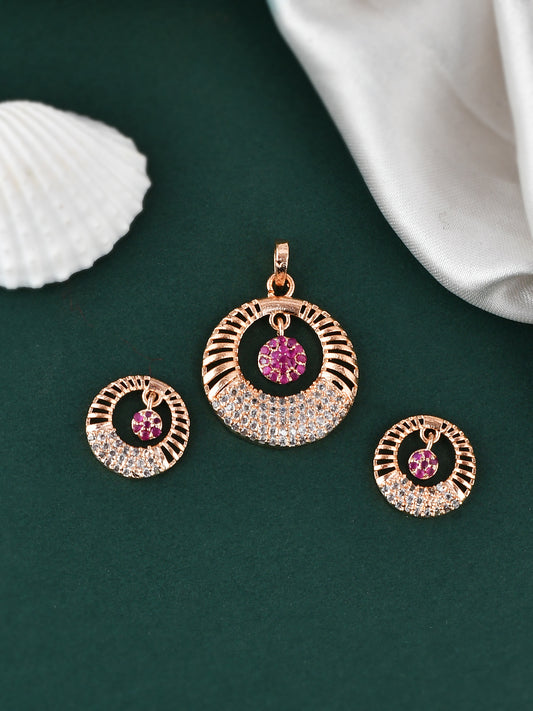 American Diamond Rose Gold Pendant With Earrings Online