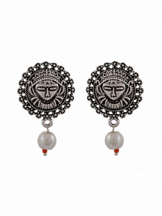 Temple Drop Pearl Oxidized Cute Earrings for Women Online
