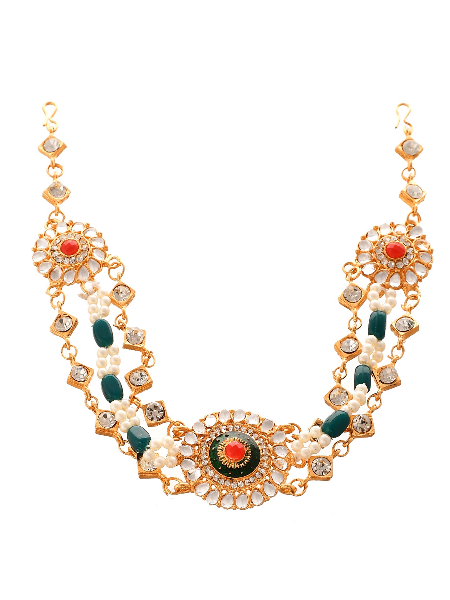 Gold Plated Traditonal Kundan Matha Patti Rajputi Mehri Head Chain