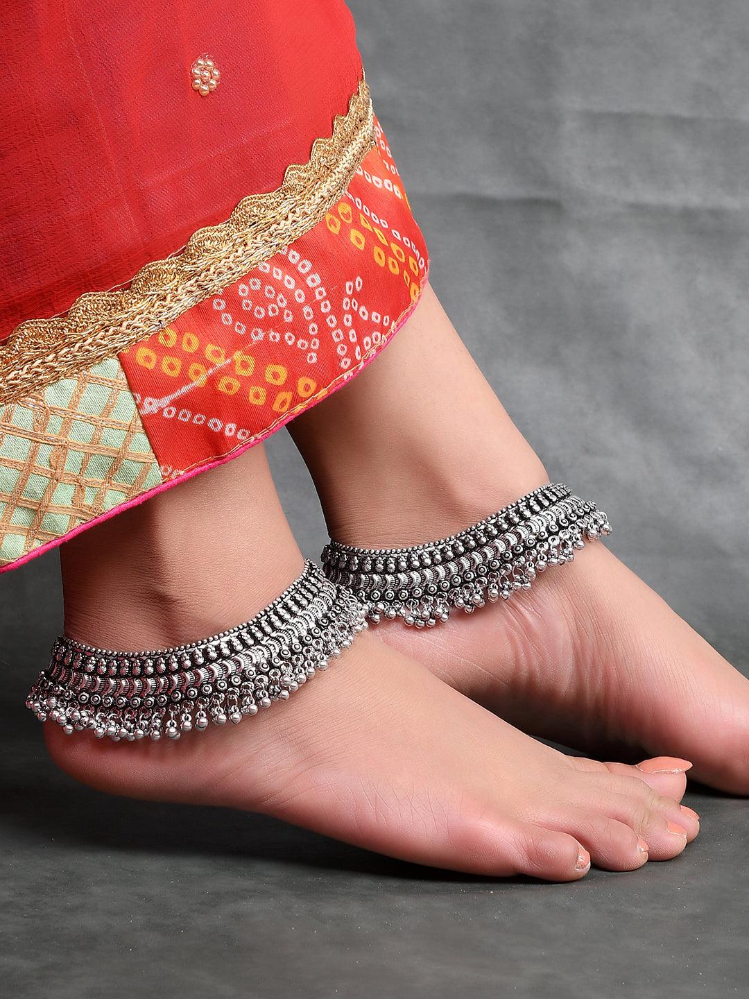 Oxidized Silver Plated Heavy Anklet Paijeb For Women