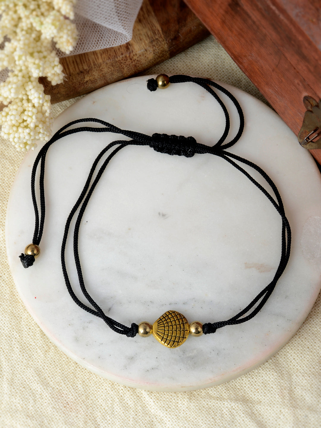 Gold Plated Charm Bead Black Thread Anklet For Women Girls