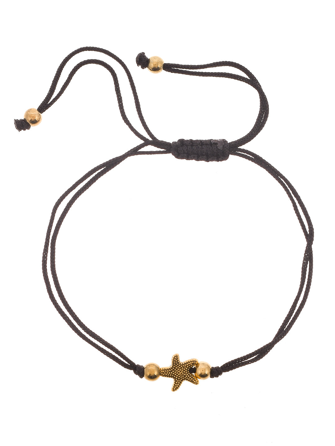 Oxidized Gold Star Fish Charm Bead Anklet