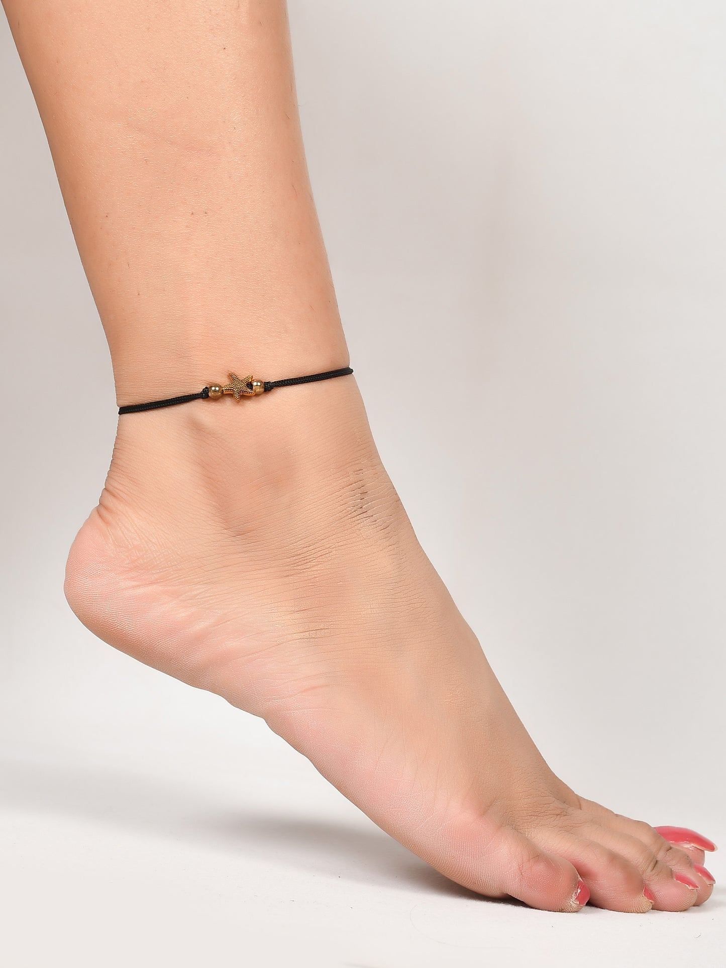 Oxidized Gold Star Fish Charm Bead Anklet