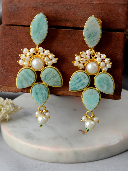 Gold Plated Handcrafted Floral Ethnic Green Earrings for Women Online