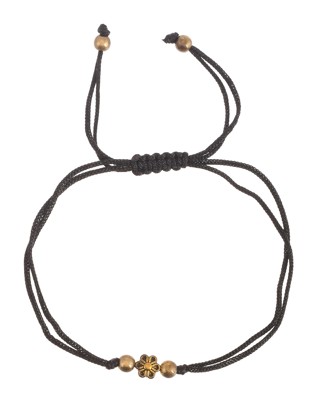 Gold Flower Charm Beads Black Thread Anklet