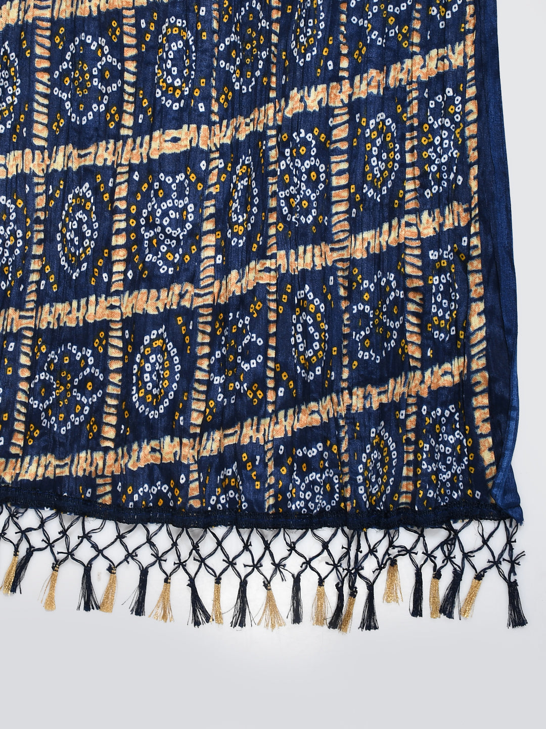 Designer crushed chinon silk bandhani chunni with tassels