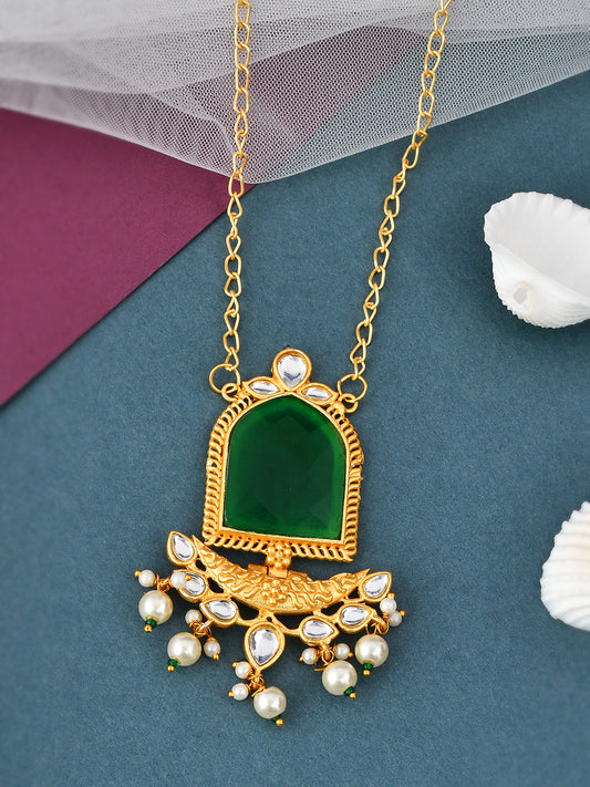 Green Stone Kundan Big Pendant Chain Necklaces for Women Online