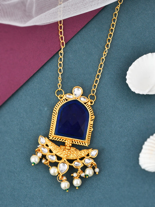 Blue Stone Kundan Big Pendant Gold Plated Necklaces for Women Online