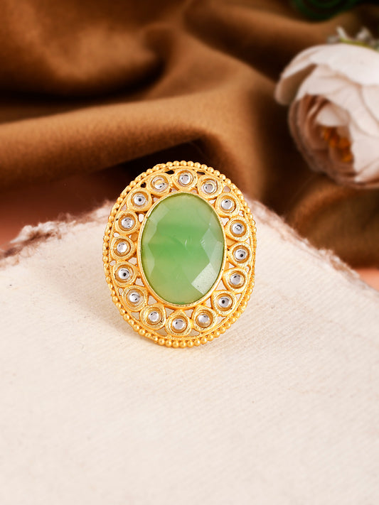 Gold Plated Green Kundan Adjustable Finger Rings for Women Online