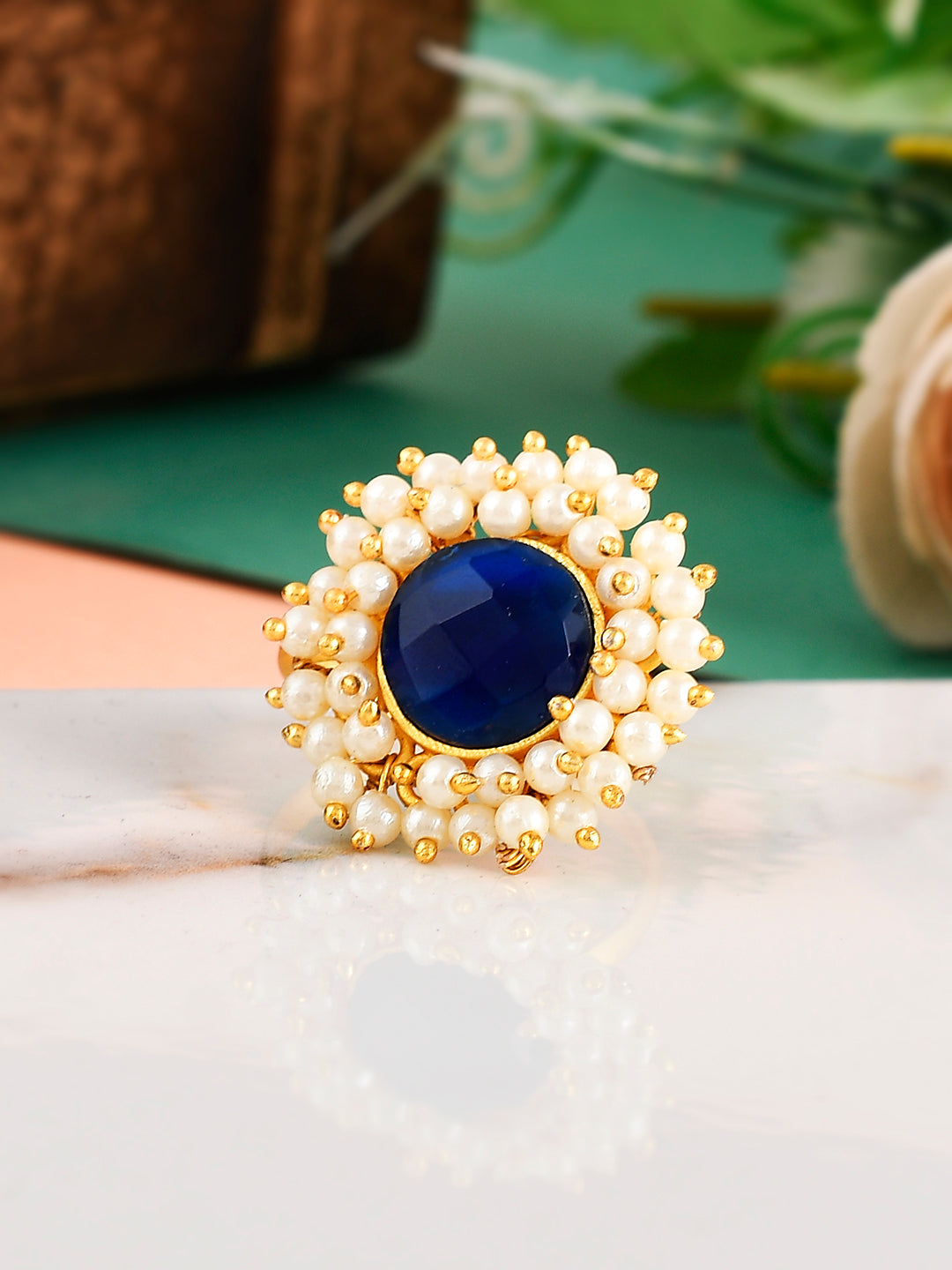 Gold Plated Blue Stone Traditional Finger Ring