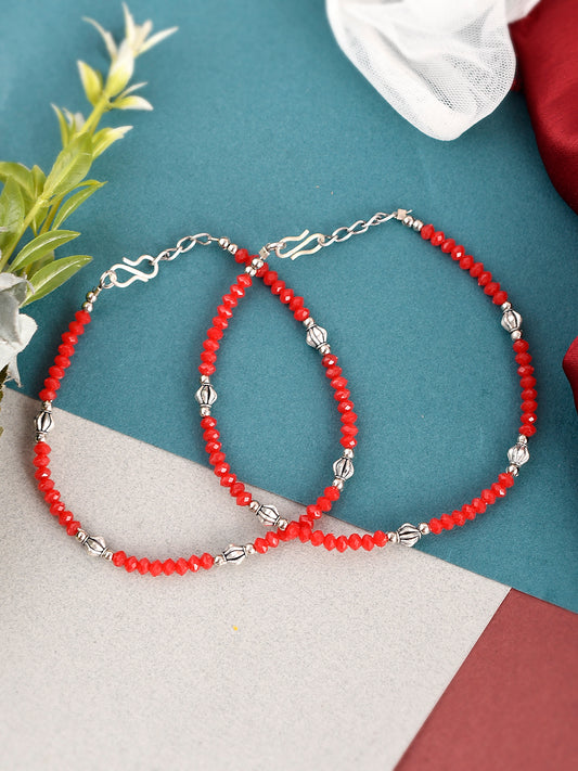 Silver Plated Red Beads Kolusu Payal - Anklets for Women Online