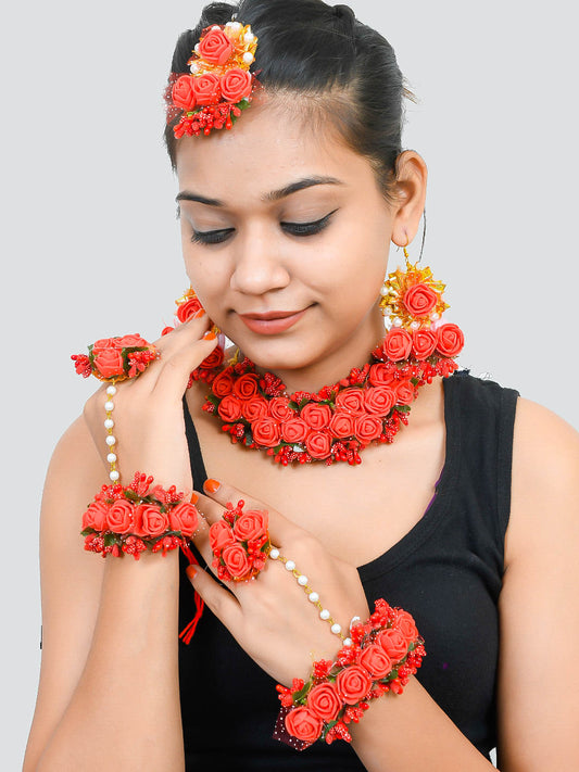 Red Gota Patti Flower Jewellry Set for Haldi Jewellery Sets for Women Online