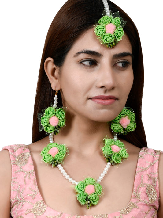 Pink and Green Flower Jewelry Set for Mehndi/ Haldi Jewellery Sets for Women Online
