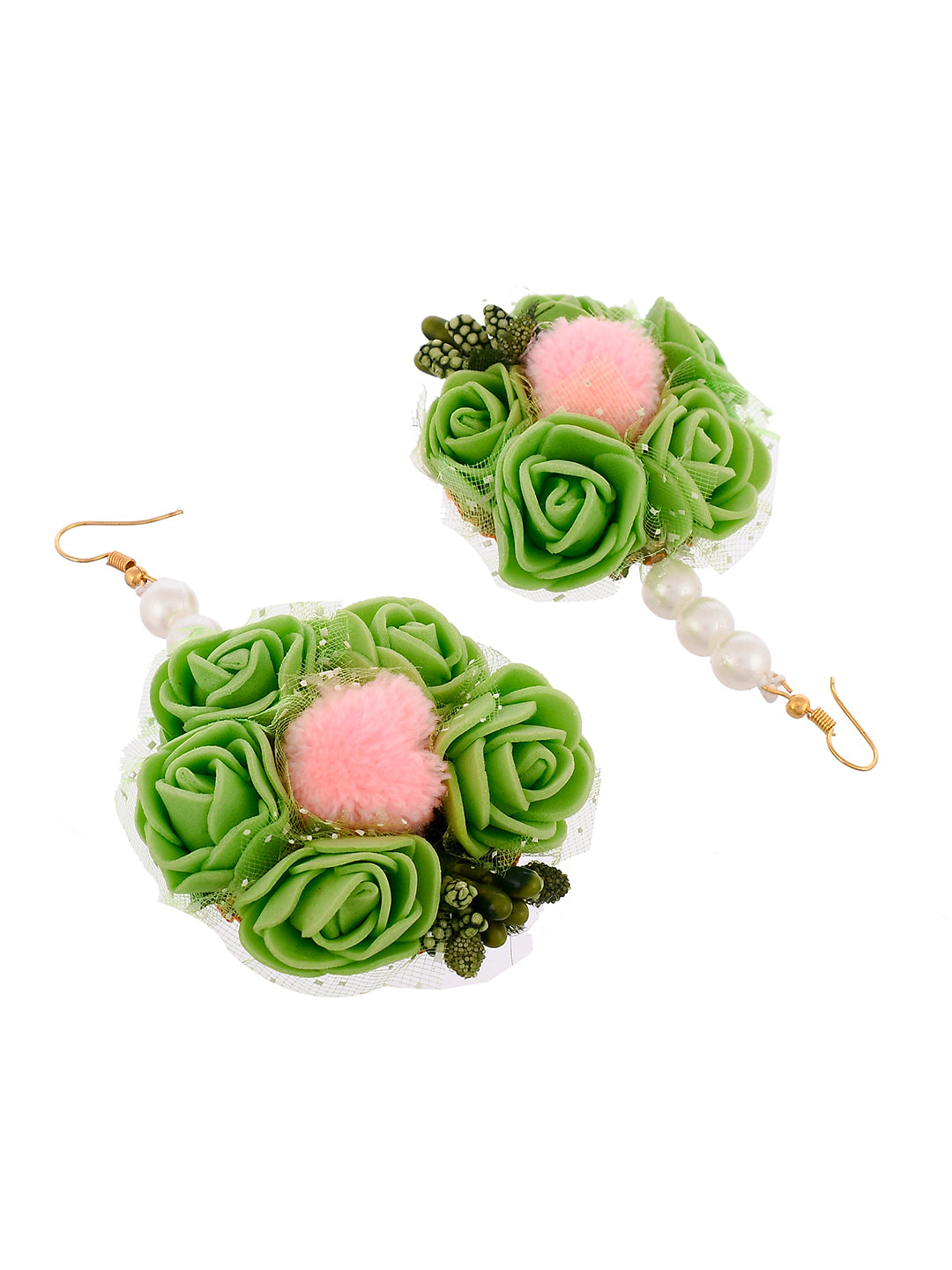 Designer Pink And Green Flower Jewelry Set For Mehndi