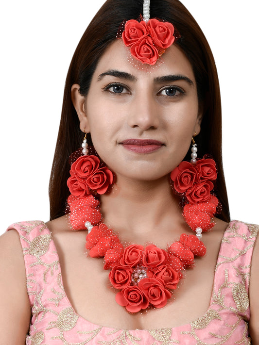 Red Bridal Flower Jewelry Set for Haldi/ Mehndi/ Bridal Shower Online