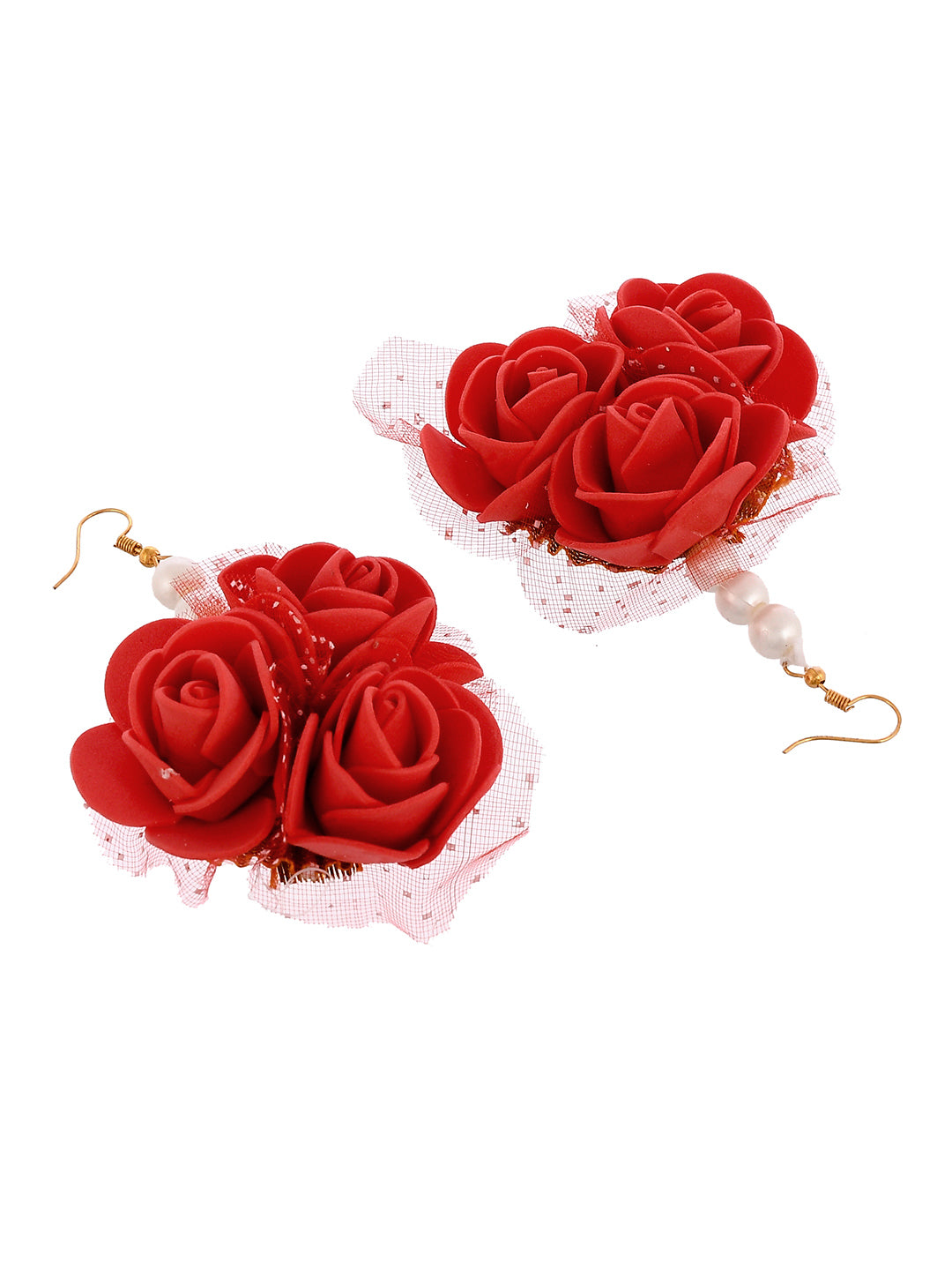 Designer Red Bridal Flower Jewelry Set For Haldi