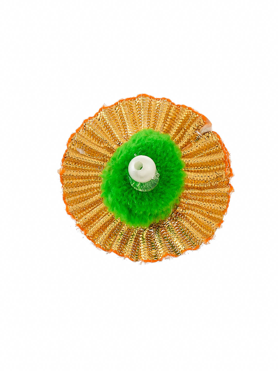 Taditional Gold Toned & Green Pearl Gota Patti Pom Pom Tassell Haldi Jewellery Set