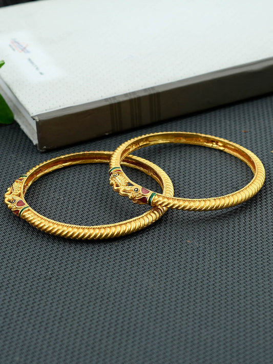 Set of 2 Gold-plated Red & Green Enamelled Handcrafted Bangles for Women Online